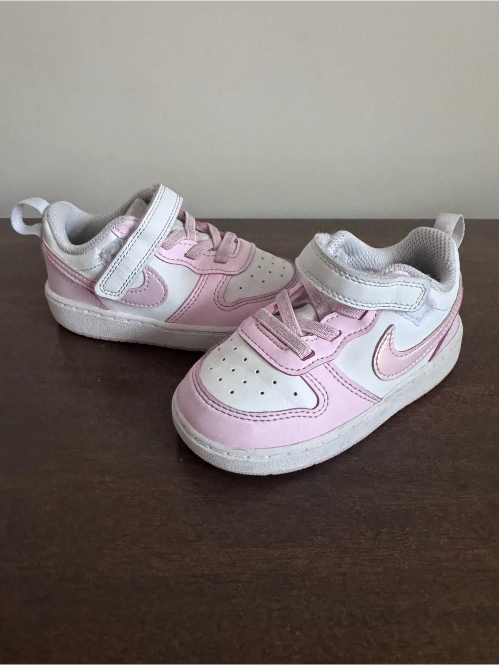 Nike Kids Pink and White Velcro Sneakers